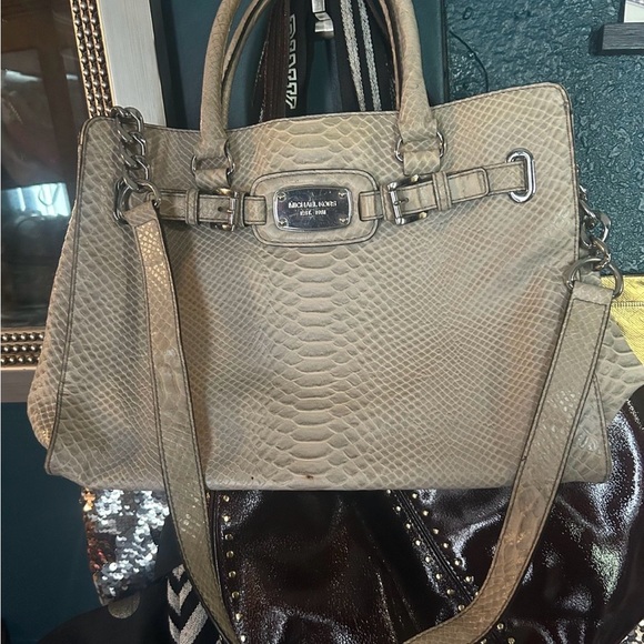 Michael Kors Handbags - Michael Kors Beige Snake Print Satchel